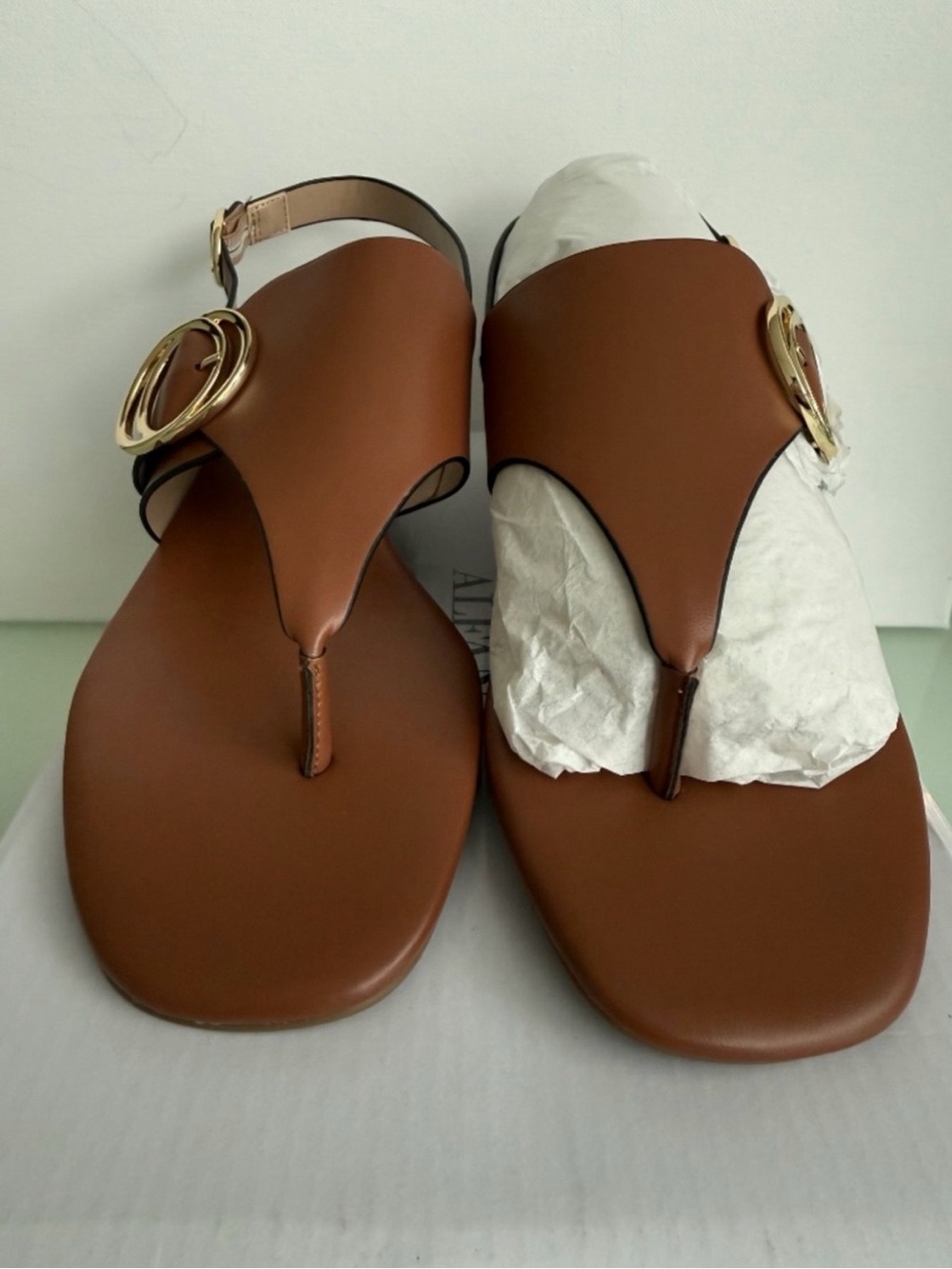 Alfani Tan Leather Wedge Slingback Sandals with Gold Rings - Picture 3 of 5